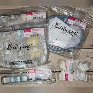 Thirty-One 6pc bundle Fox Trot  mini zip x 2, oh snap bin, key fob, nail file x2